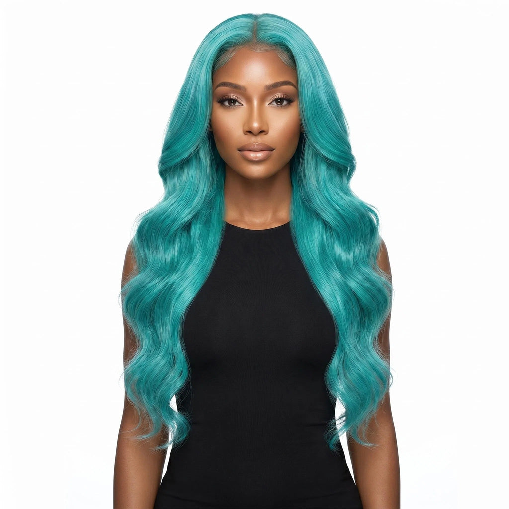 Aqua Blue Long Wavy Lace Front Wig – Premium Heat-Resistant Synthetic Hair
