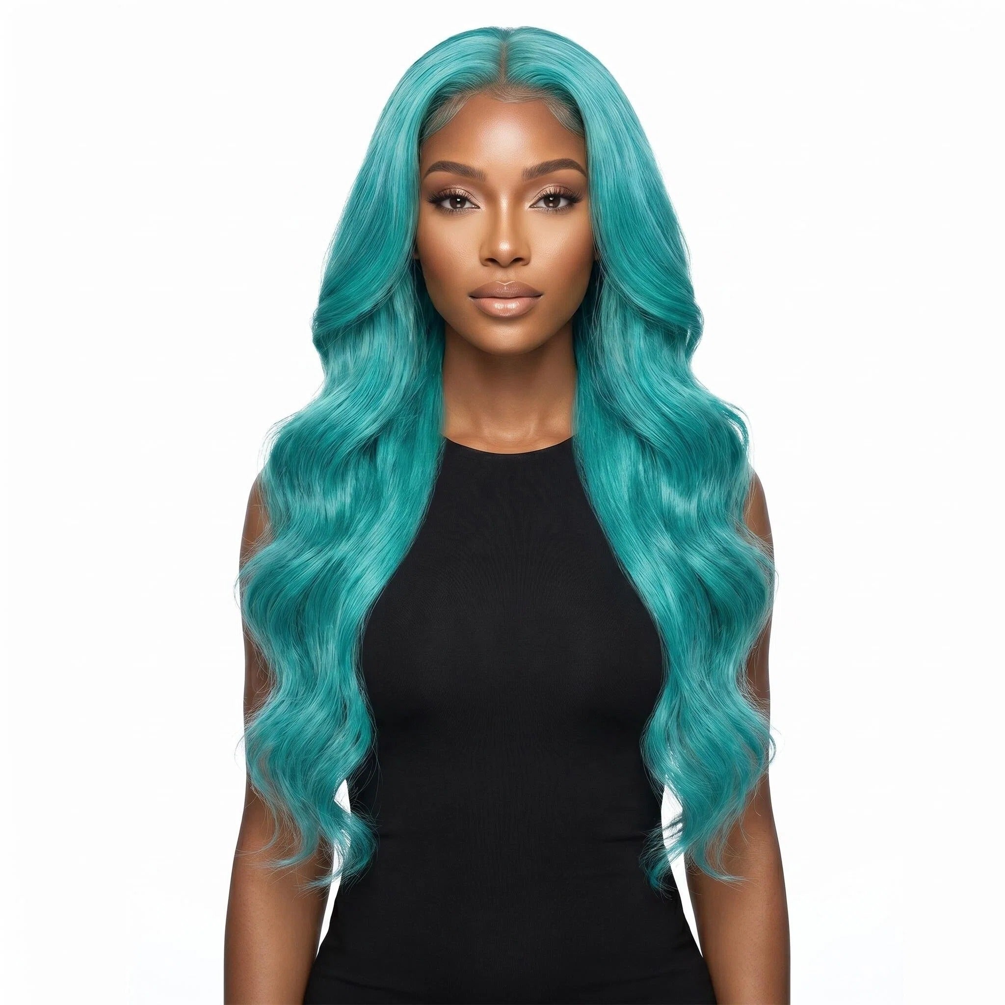 Aqua Blue Long Wavy Lace Front Wig – Premium Heat-Resistant Synthetic Hair