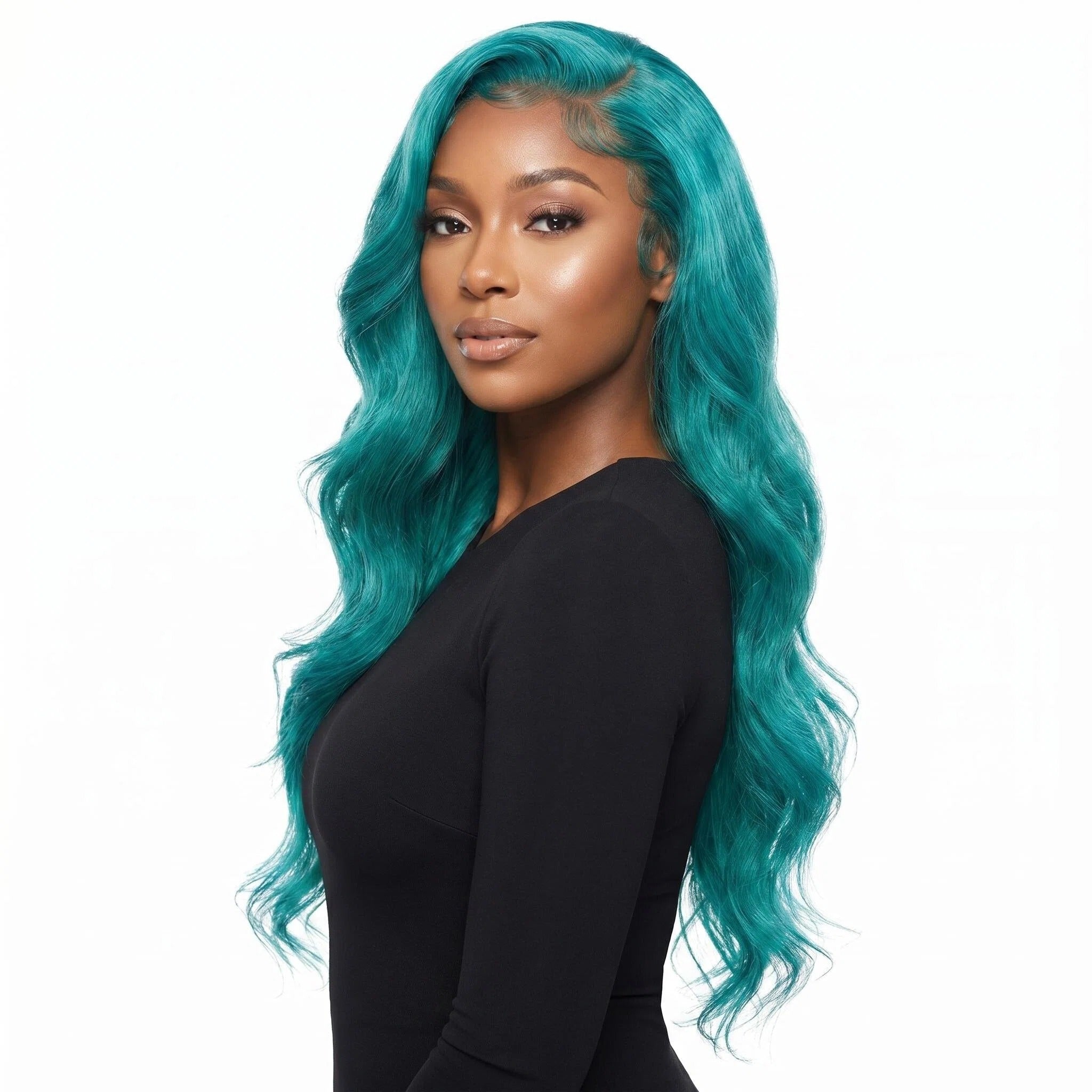 Aqua Blue Long Wavy Lace Front Wig – Premium Heat-Resistant Synthetic Hair