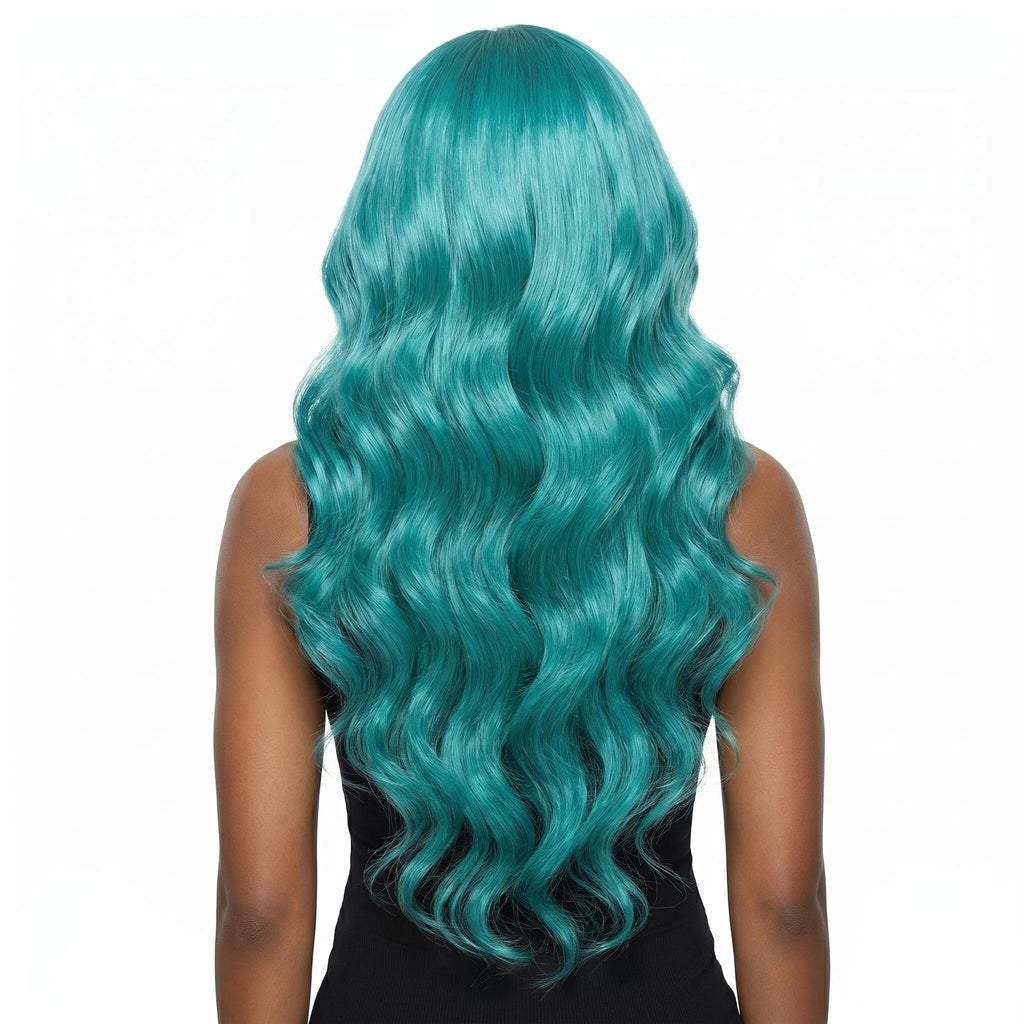 Aqua Blue Long Wavy Lace Front Wig – Premium Heat-Resistant Synthetic Hair