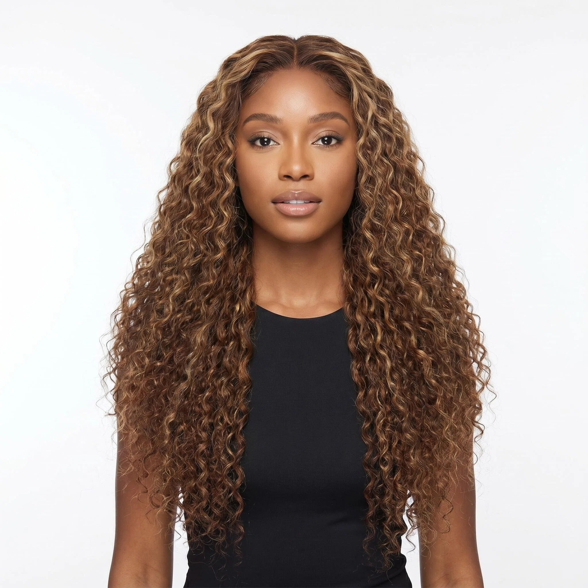 Chocolate Brown Deep Wave Lace Front Wig – Long Curly Highlight Human Hair Wig | Glueless HD Lace | Vivant Wigs