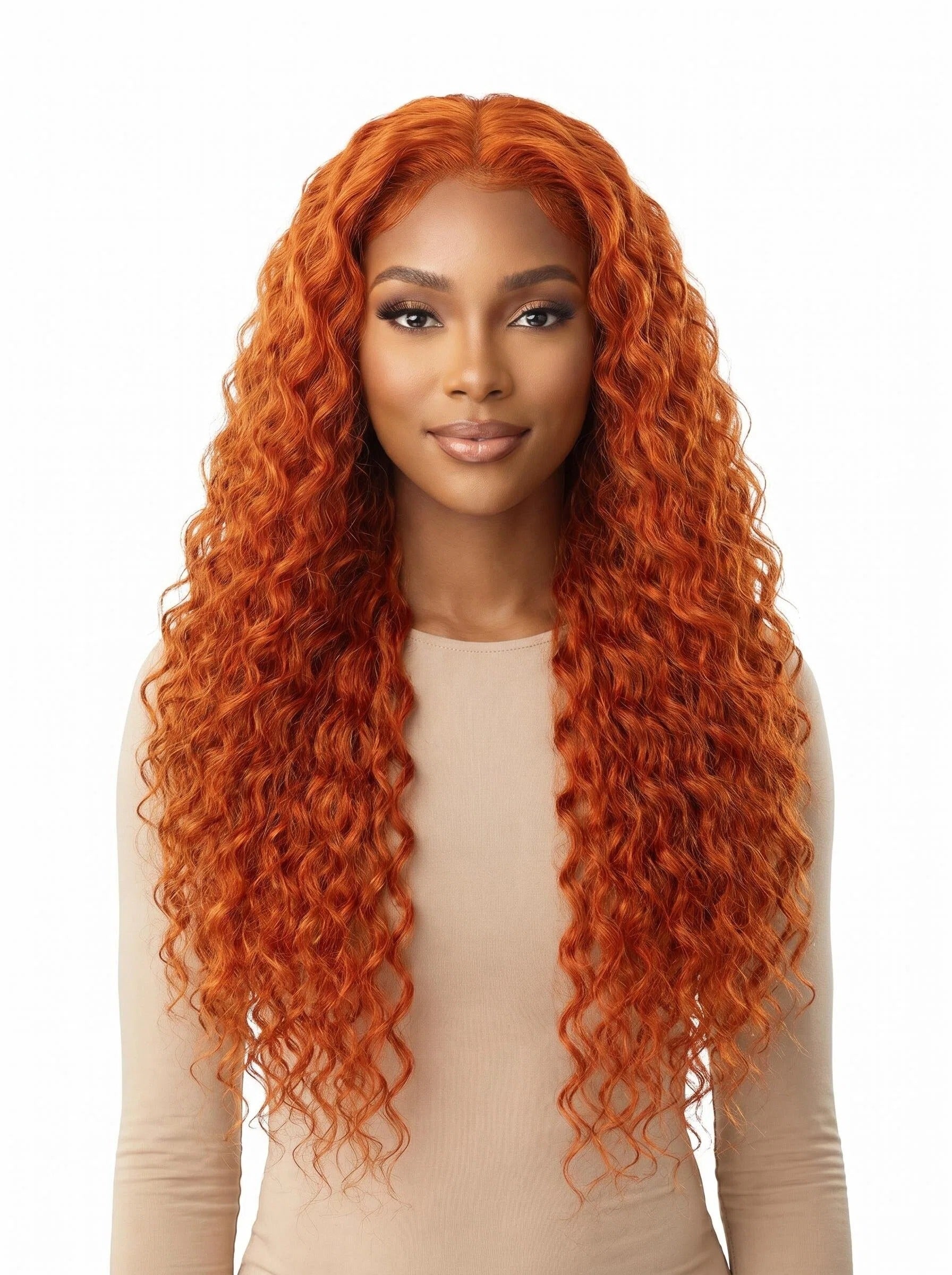 Burnt Copper Deep Wave Lace Front Wig – Long Curly Ginger Orange Human Hair Wig | Glueless HD Lace | Vivant Wigs