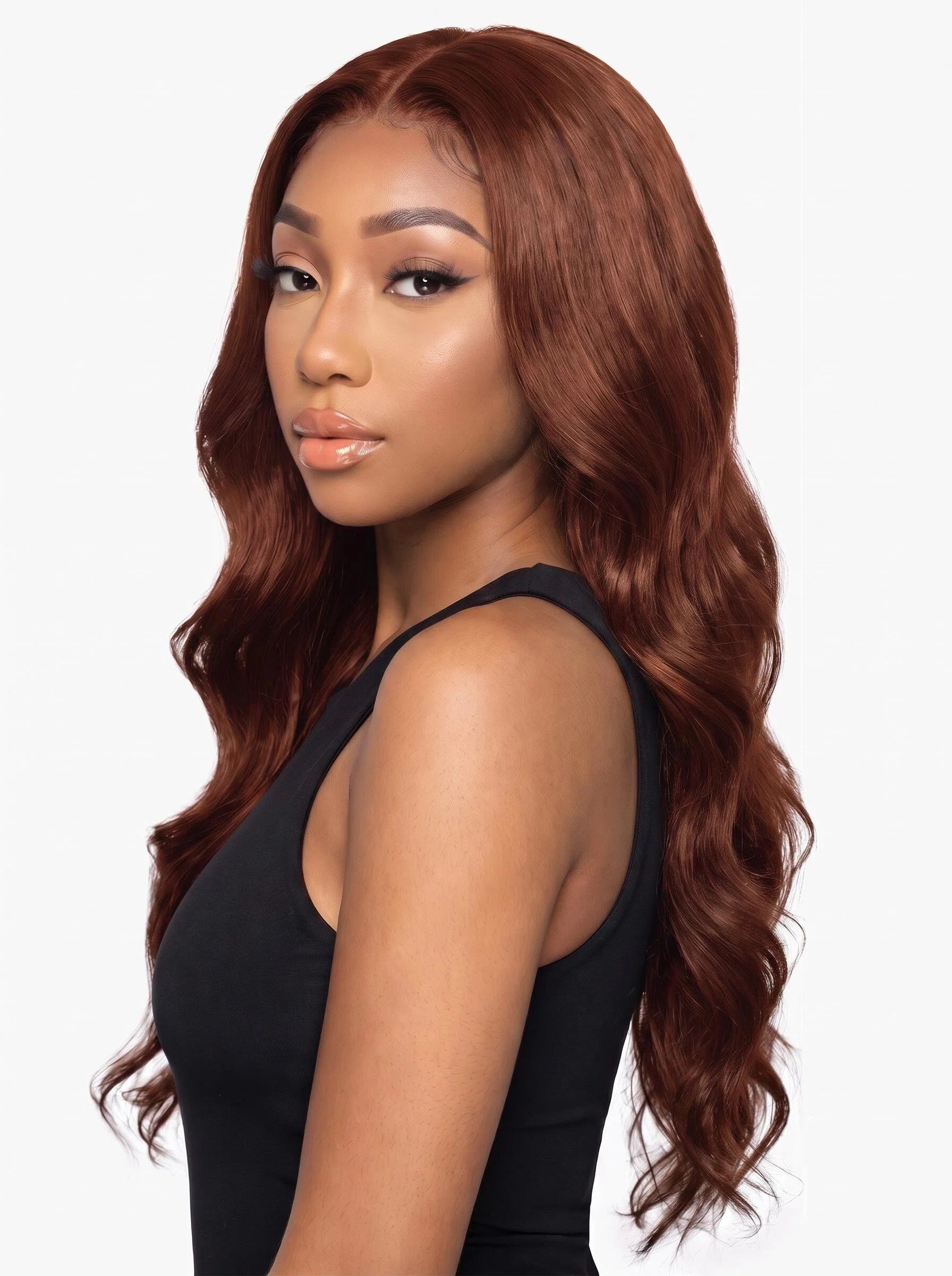 Auburn Brown Body Wave Lace Front Wig – Long Reddish Brown Human Hair Wig with Middle Part