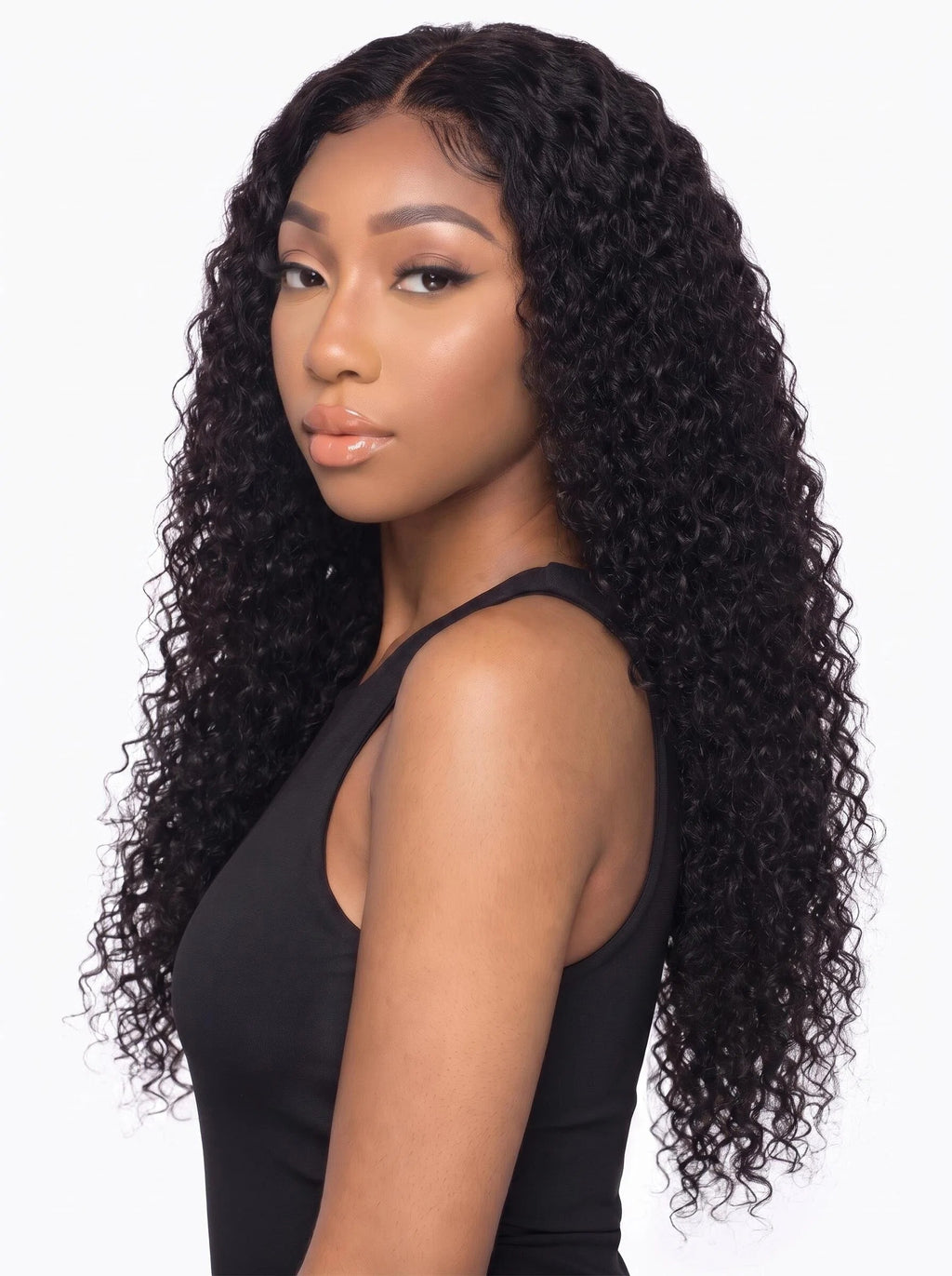 Luxury Deep Wave Lace Front Wig – Long Natural Black Human Hair Wig with Middle Part
