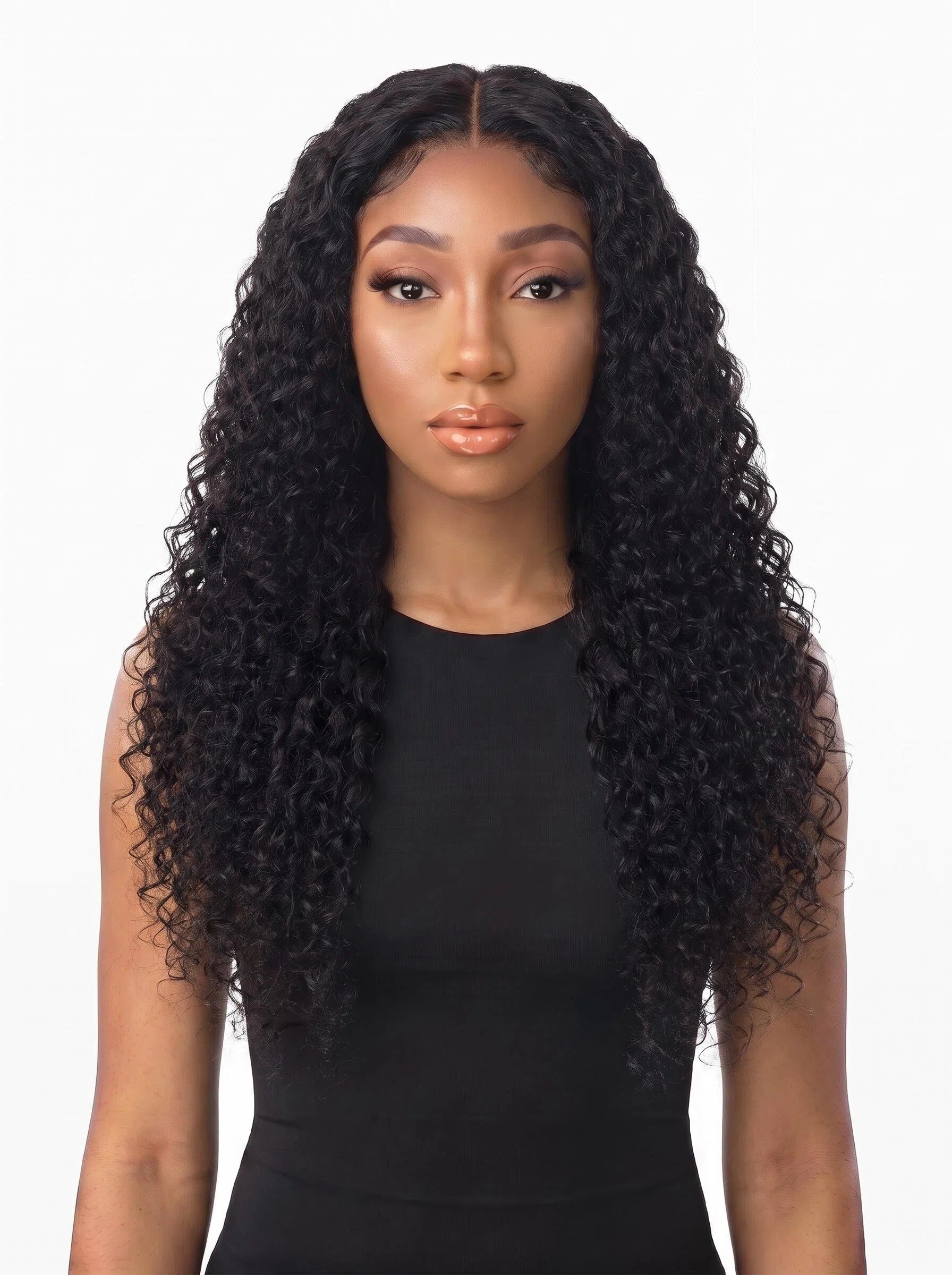 Luxury Deep Wave Lace Front Wig – Long Natural Black Human Hair Wig with Middle Part
