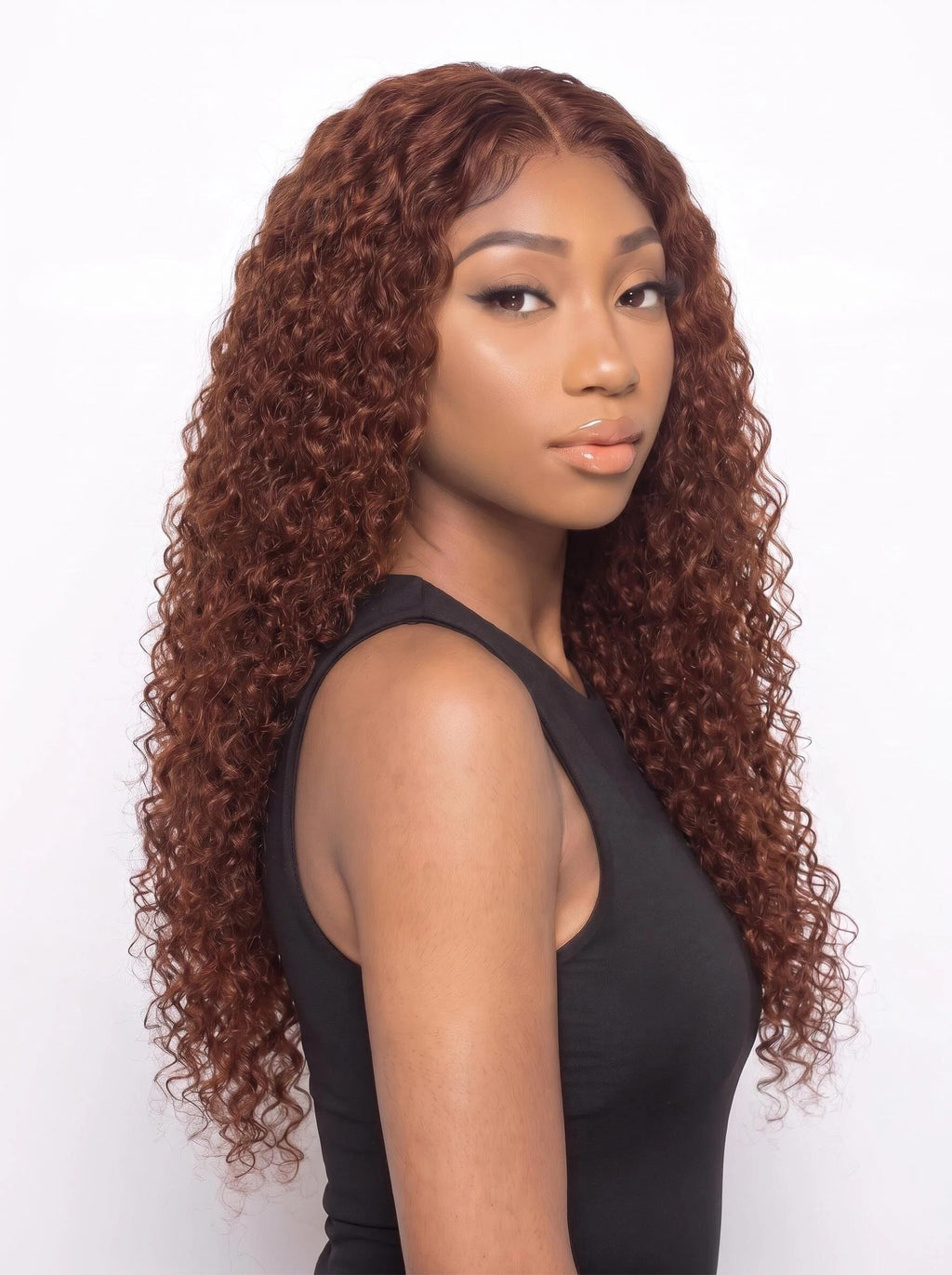 Auburn Brown Deep Curly Lace Front Wig – Long Heat-Resistant Synthetic Hair