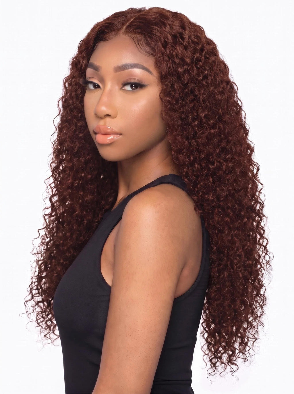 Auburn Brown Deep Curly Lace Front Wig – Long Heat-Resistant Synthetic Hair