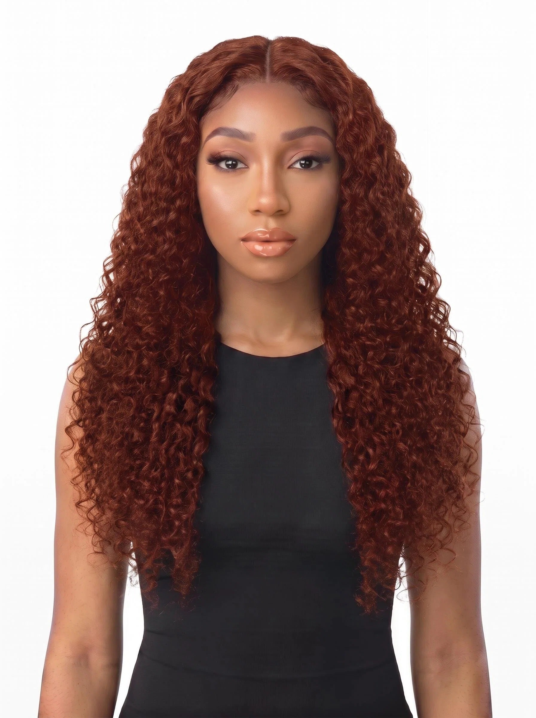 Auburn Brown Deep Curly Lace Front Wig – Long Heat-Resistant Synthetic Hair