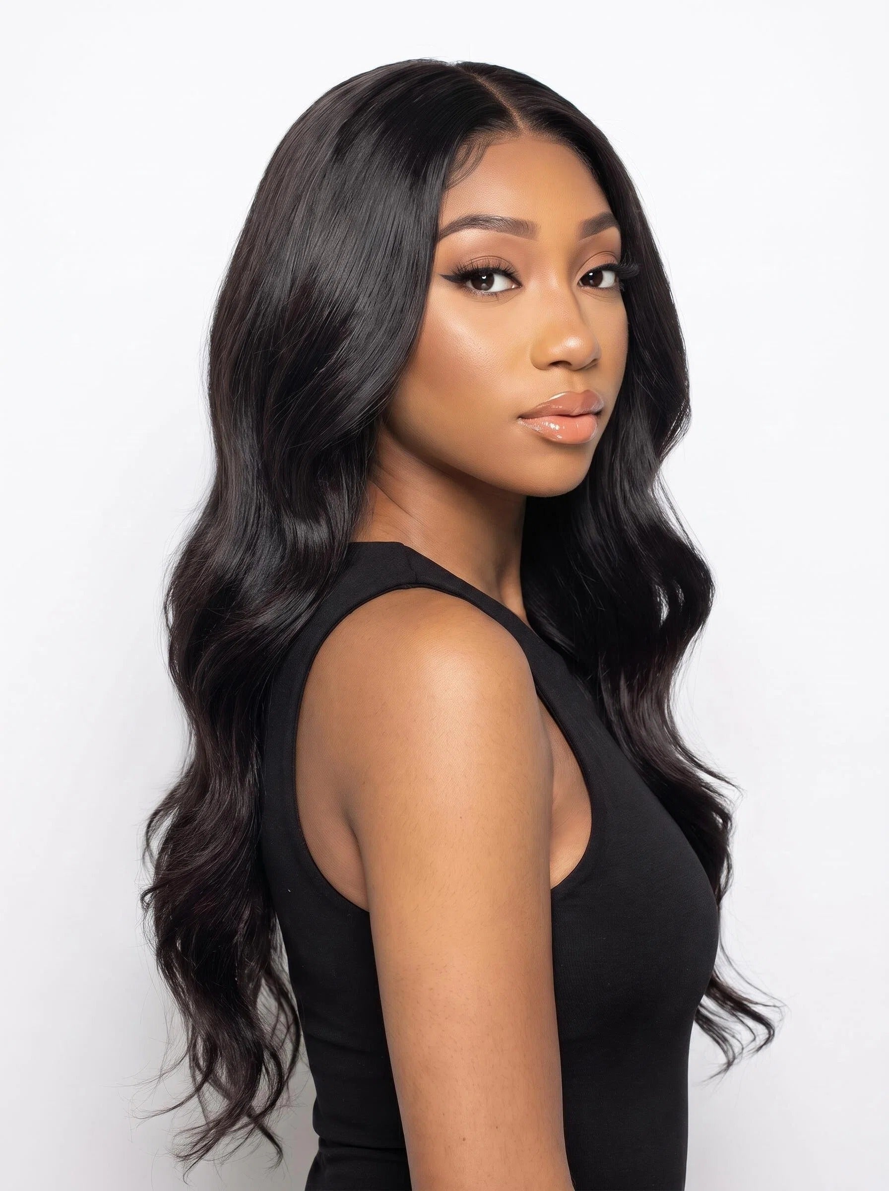 Natural Black Long Body Wave Lace Front Wig – Premium Heat-Resistant Synthetic Hair